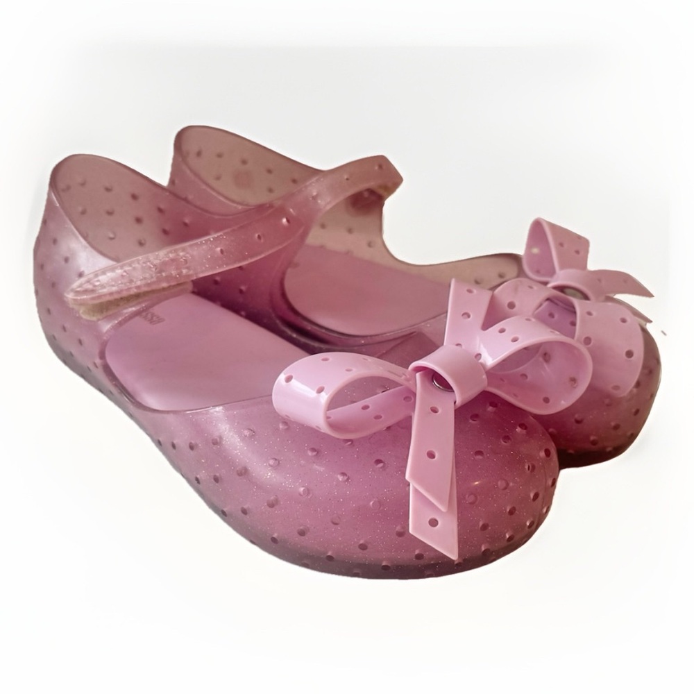 Mini Melissa Sz 12 Girls Furadinha XI Perforated Mary Jane Pink Bows Shoes